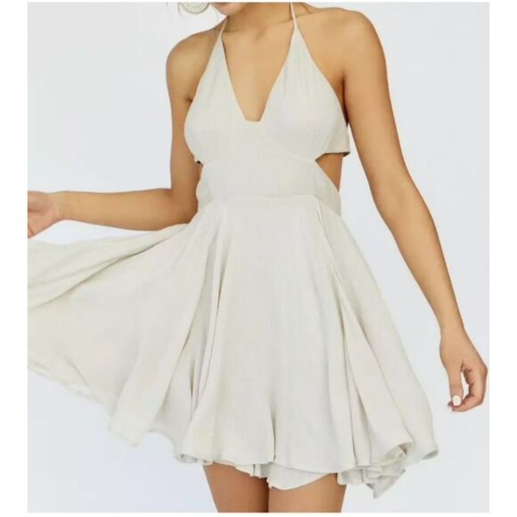 FREE PEOPLE LILLIE ENDLESS SUMMER GAUZY MINI BEACH HALTER DRESS SIZE L FESTIVAL - Picture 2 of 14